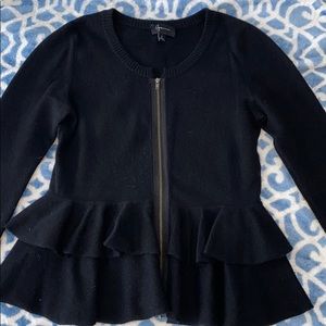 Aqua Cashmere Ruffled Waist Cashmere Cardigan